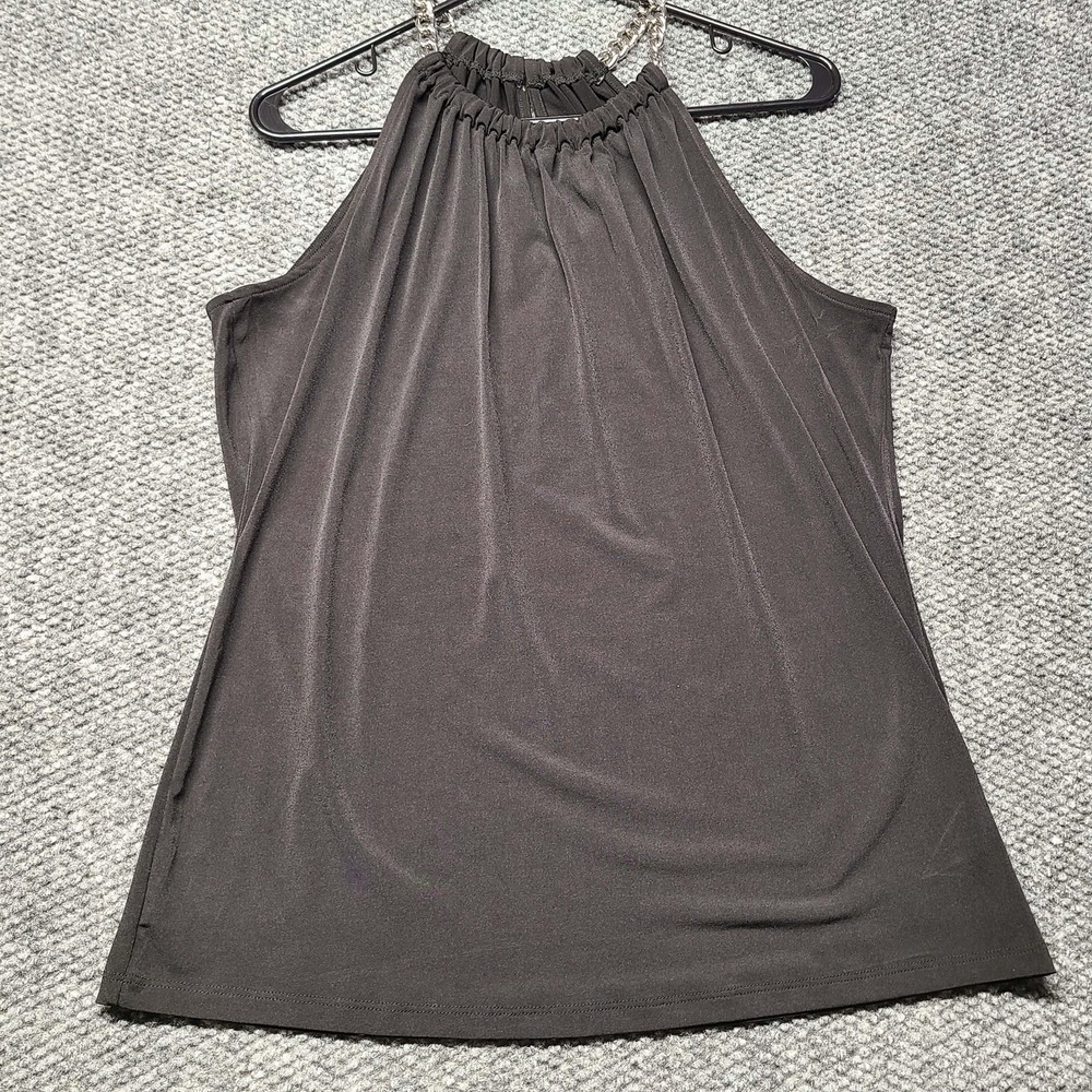 Michael Kors Chain Strap Halter Black Tank Top Flowy L Silver Chain